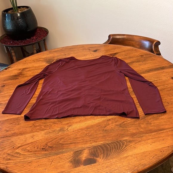 NWT INC International Concepts Long Sleeve Ruched Burgundy Blouse Large - Picture 2 of 10